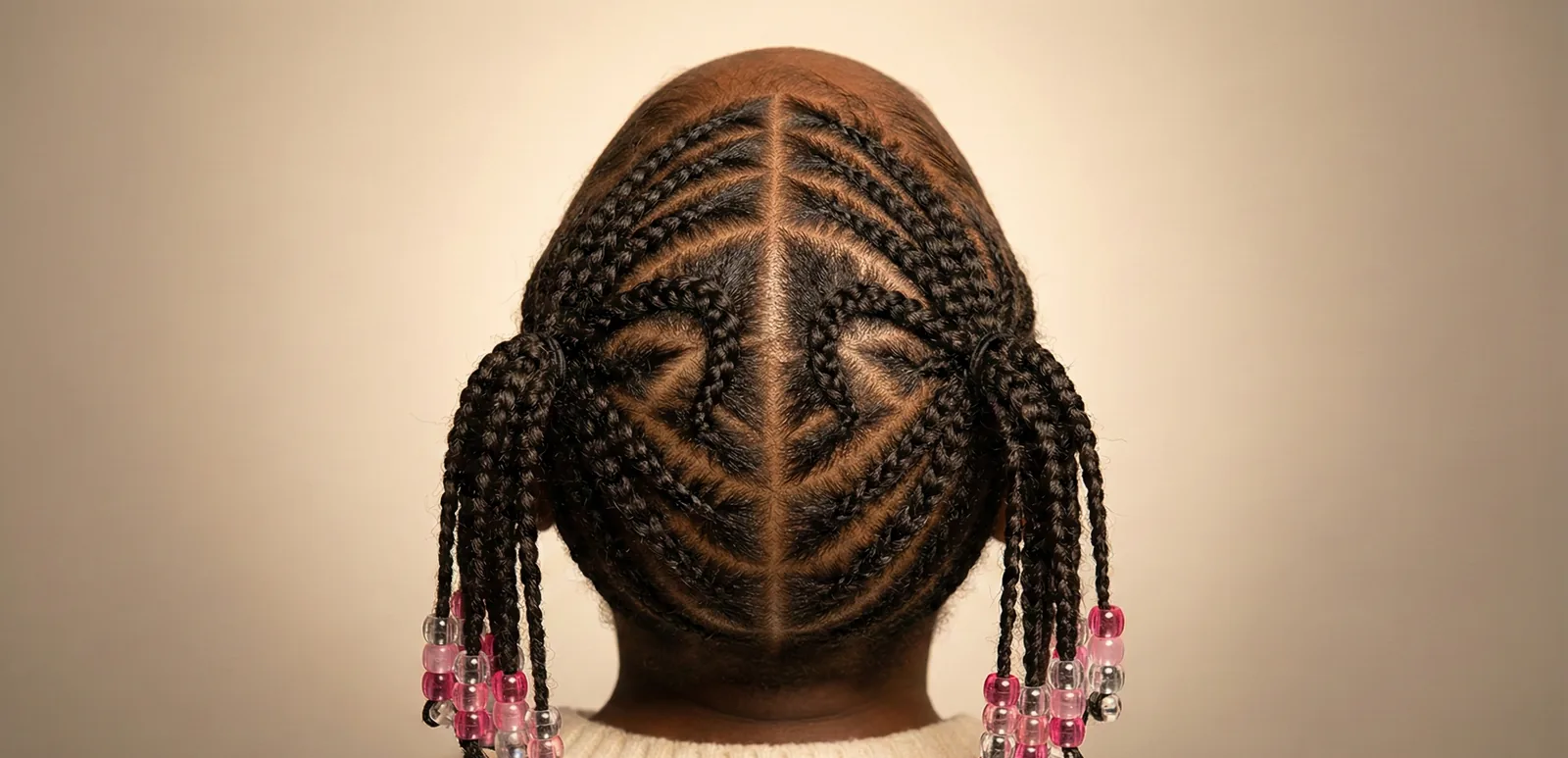 Geometric cornrows with pink beads